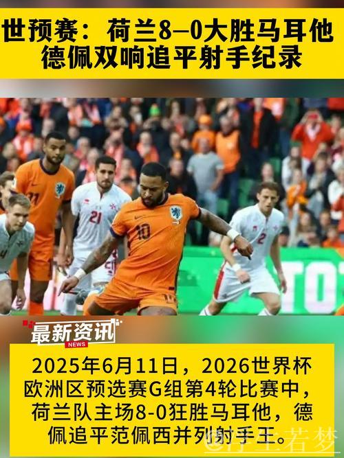 荷兰世预赛8球大胜马耳他 德佩2射1传追平范佩西队史纪录